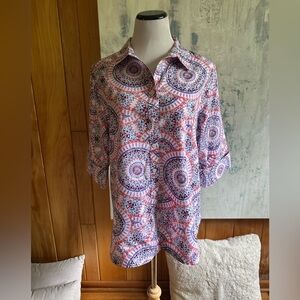 Chico's No Iron Multicolor Effortless Danise Sunburst Print Button-Down Shirt. 3